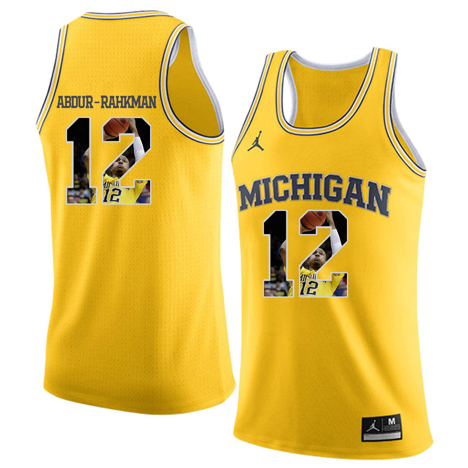 Men Jordan University of Michigan Basketball Yellow #12 Abdur-Rahkman Fashion Edition Customized NCAA Jerseys